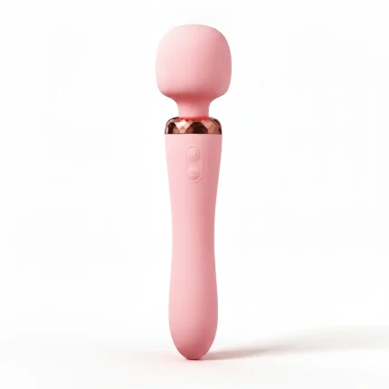 Pembe Ruya Luna blush pink wellness wand with rose-gold detail on an ivory background