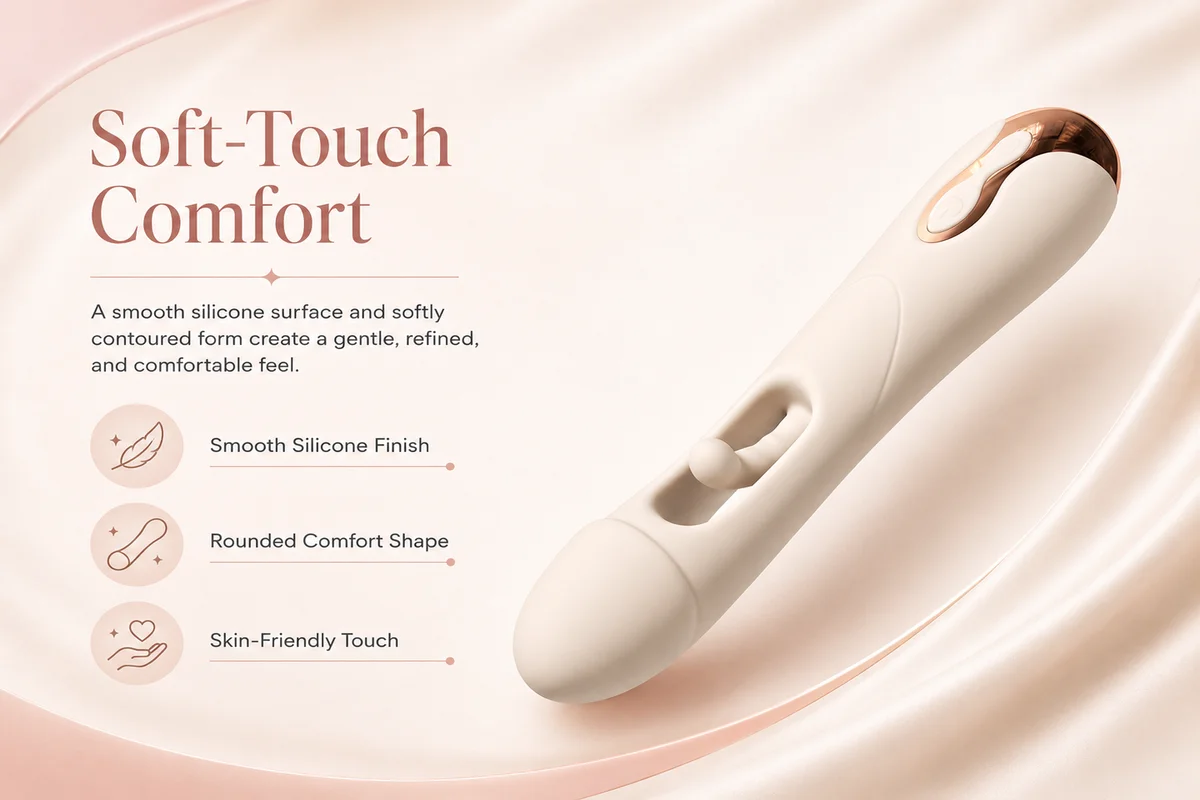 Pembe Ruya Luna feature graphic highlighting flexible silicone construction