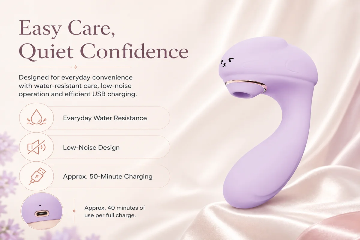 Pembe Ruya Luna feature graphic highlighting rechargeable water-resistant design