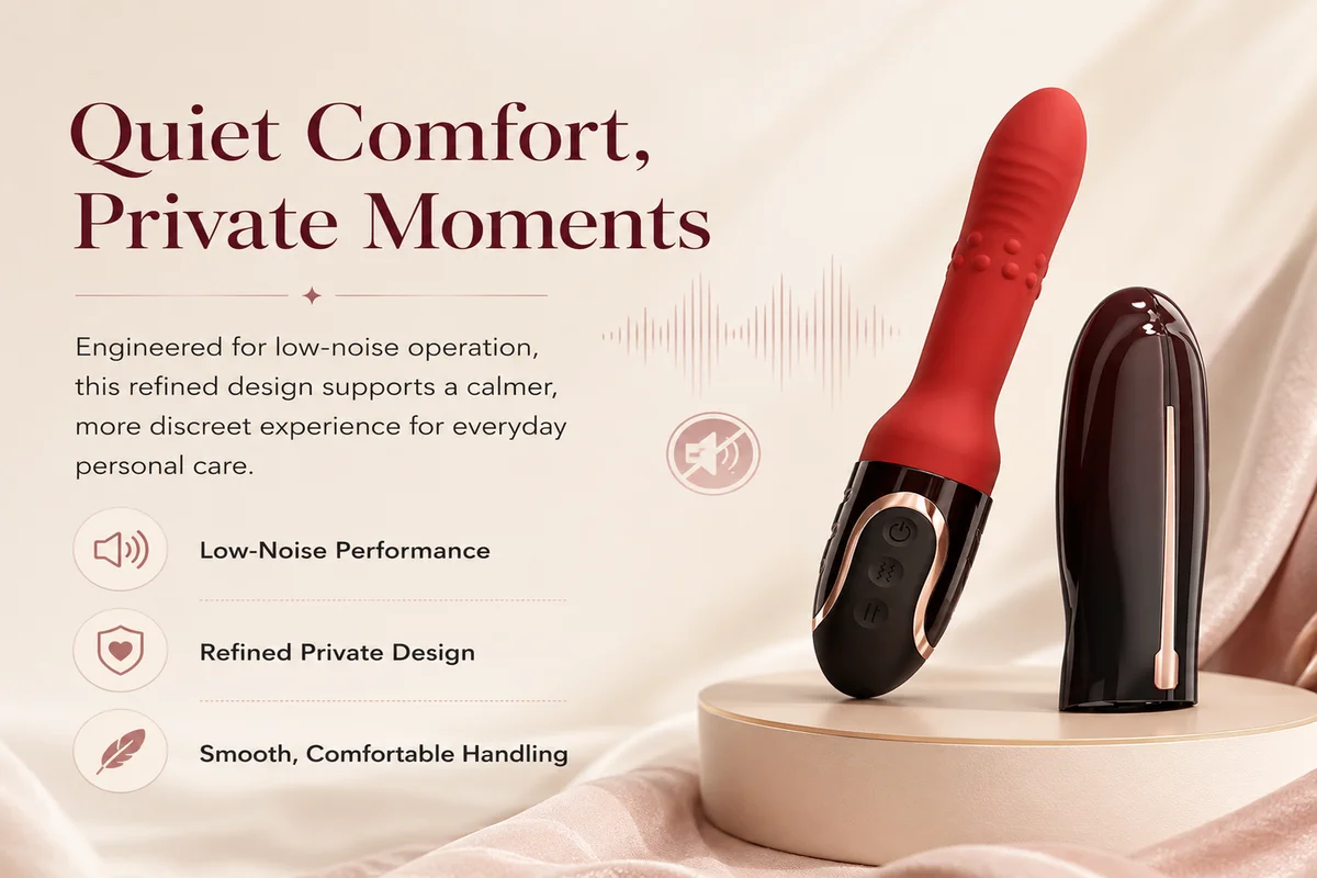 Pembe Ruya Luna feature graphic highlighting quiet operation and comfortable handling